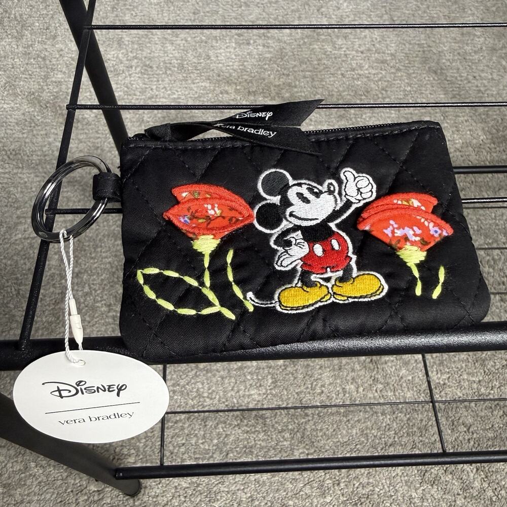 Vera Bradley Disney Zip ID Case Mickey and Minnie Petal Springs